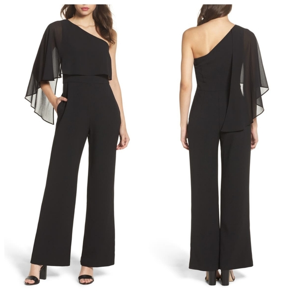 Vince Camuto Cape Overlay One-shoulder Jumpsuit - Picture 2 of 8